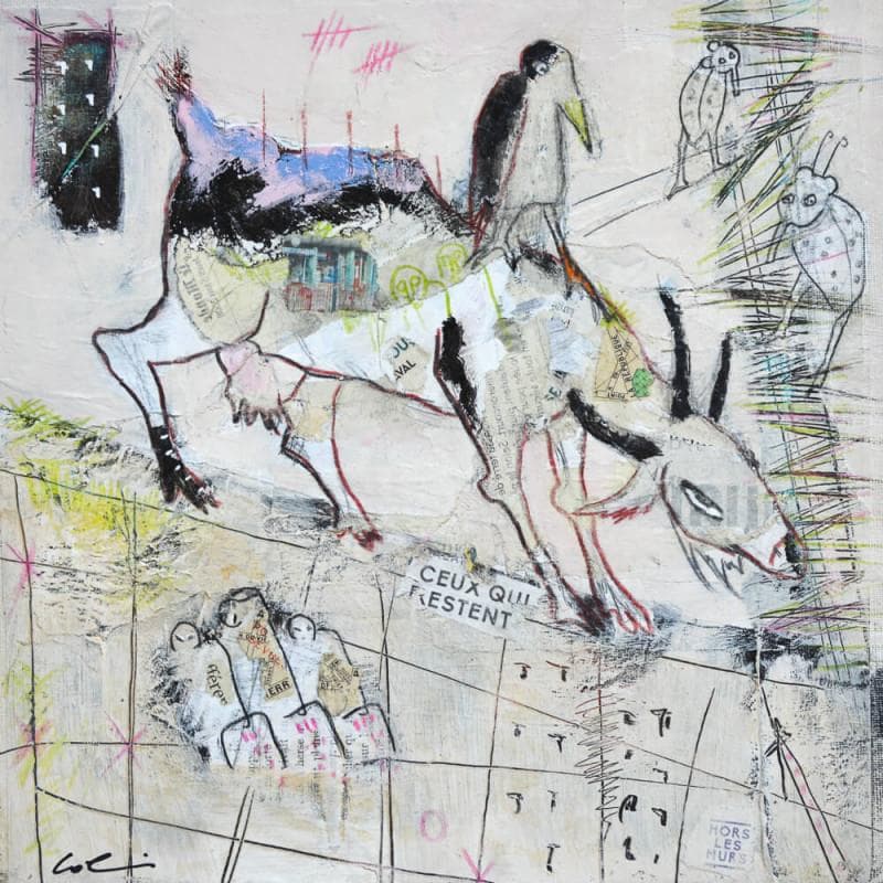 Peinture Hors les murs par Colin Sylvie | Tableau Art Singulier Animaux Acrylique