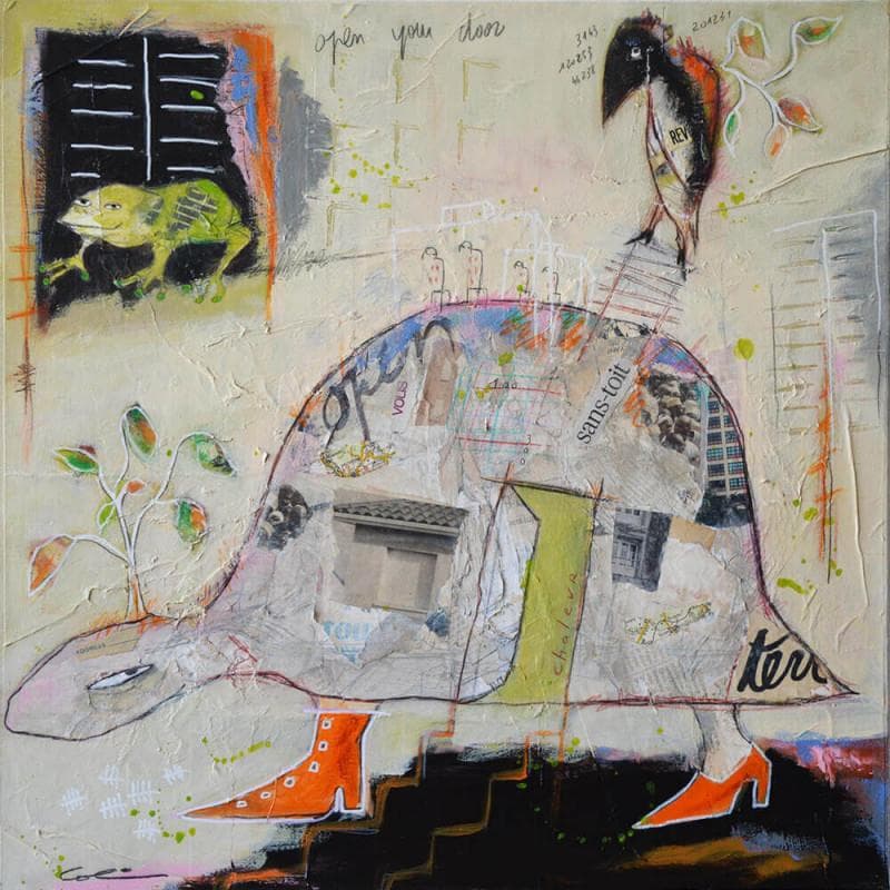 Peinture Open your door par Colin Sylvie | Tableau Art Singulier Animaux Acrylique