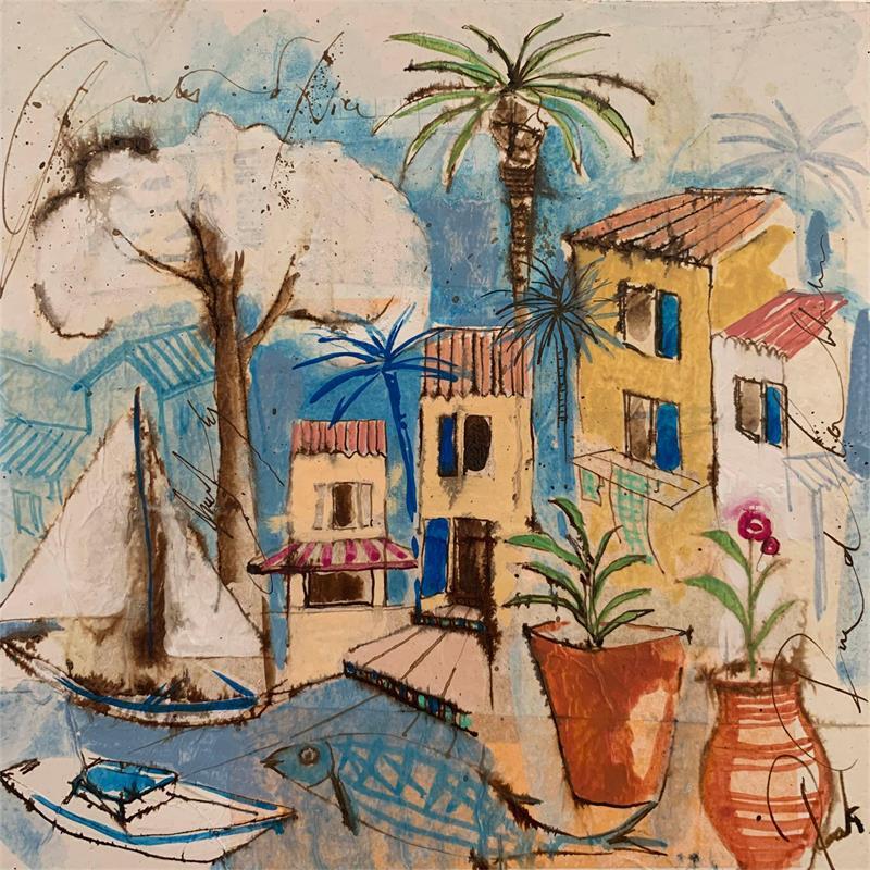 Painting Poisson en grill by Colombo Cécile | Painting Figurative Landscapes Acrylic Pastel