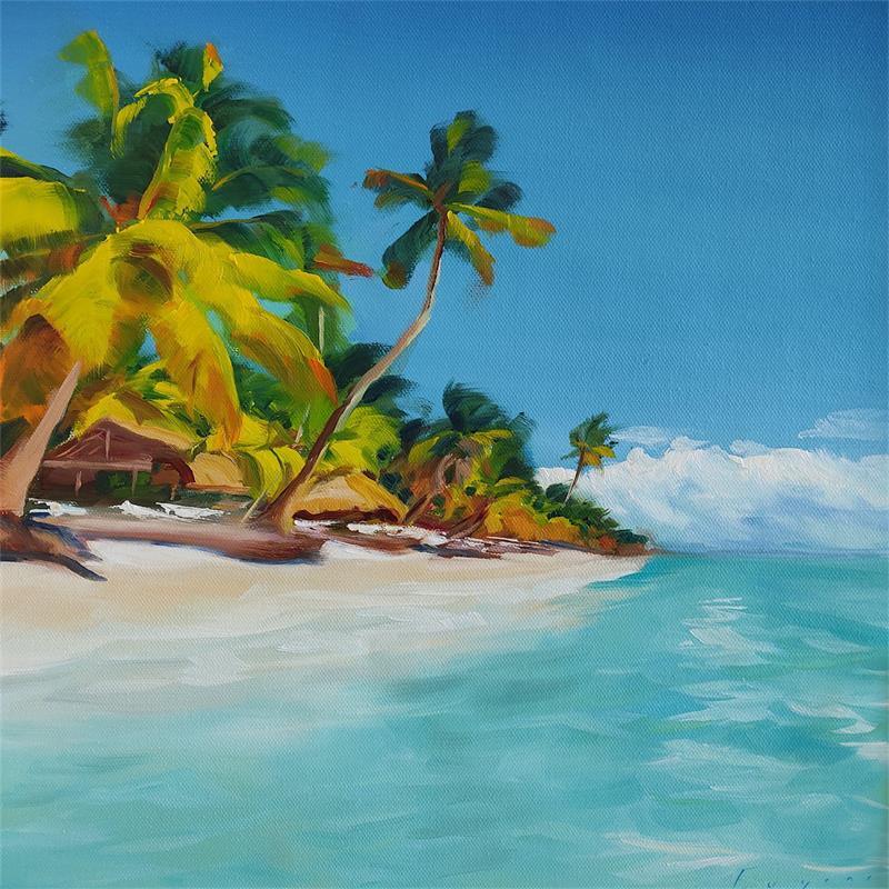 Painting Plage de palmiers by Eugène Romain | Painting Figurative Landscapes Marine Oil