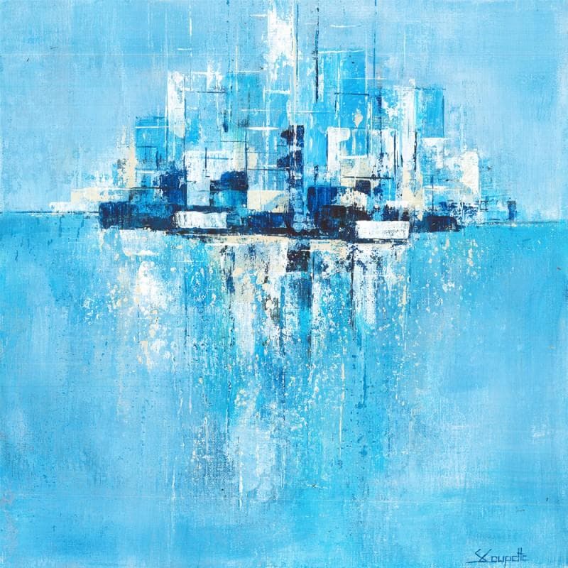 Painting Blue skyline by Coupette Steffi | Painting Abstract Urban Acrylic
