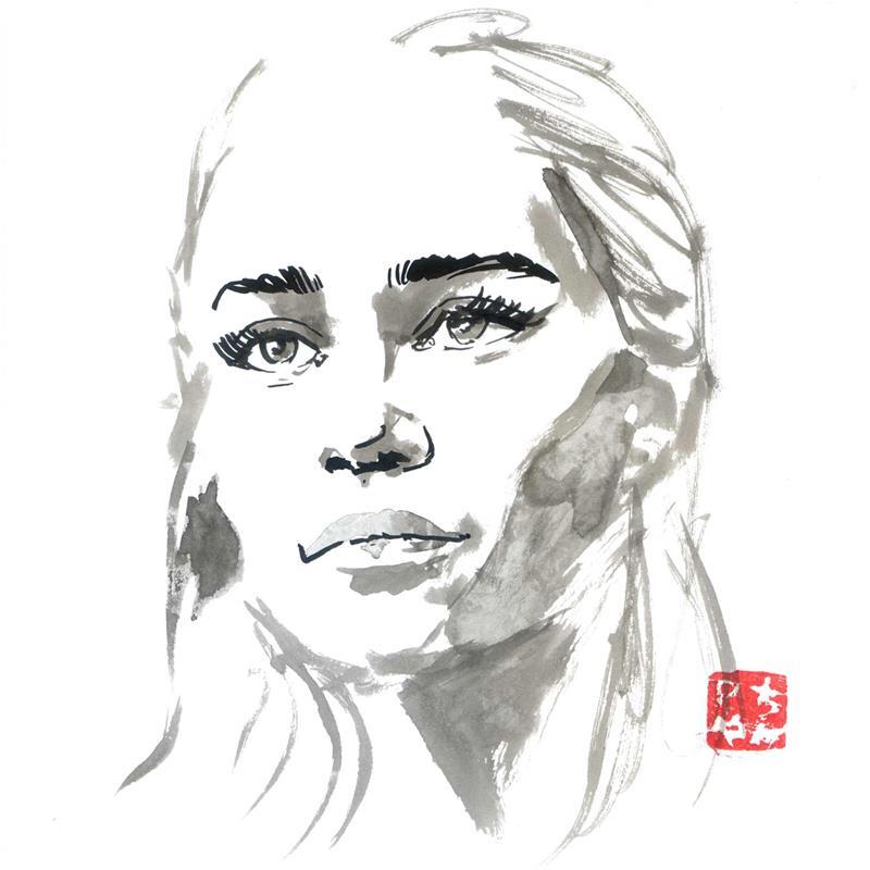 Pintura Daenerys Targayen por Péchane | Pintura Figurativo Retrato Acuarela Ink