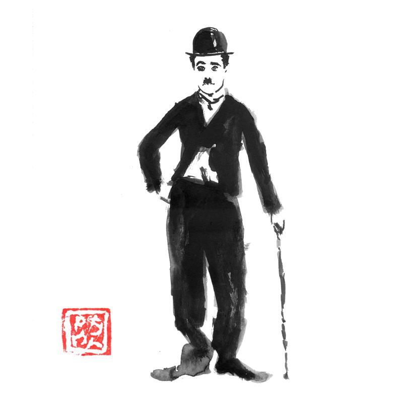 Gemälde charlie chaplin von Péchane | Gemälde Figurativ Porträt Aquarell Tinte