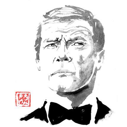 Painting james bond roger moore by Péchane | Painting Figurative Ink, Watercolor Portrait