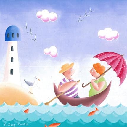 Painting Balade en mer by Davy Bouttier Elisabeth | Painting Naive art Oil Life style