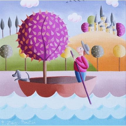 Painting Ballades dans les marais by Davy Bouttier Elisabeth | Painting Naive art Oil Life style