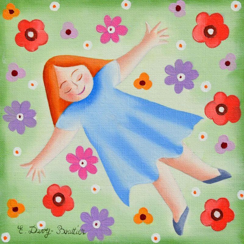 Painting Bain de fleurs by Davy Bouttier Elisabeth | Painting Naive art Life style Oil