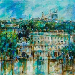 Painting Lyon bleu by Solveiga | Painting Figurative Acrylic Urban
