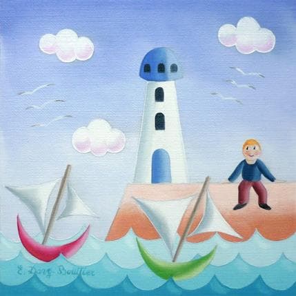 Painting le ptit phare by Davy Bouttier Elisabeth | Painting Naive art Oil Life style