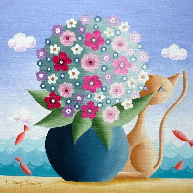 Painting Bouquet de printemps by Davy Bouttier Elisabeth | Painting Naive art Life style Oil