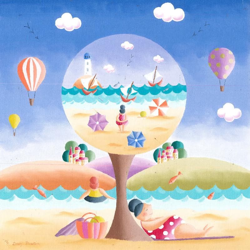 Painting Arbre d'été by Davy Bouttier Elisabeth | Painting Naive art Life style Oil