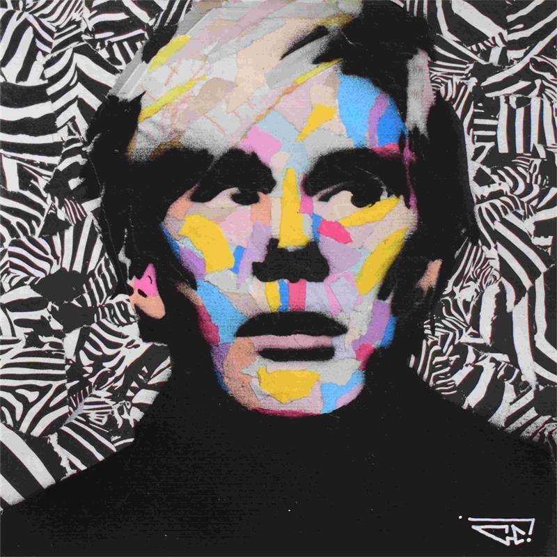 Painting Andy Warhol by G.C.Popartist | Painting Pop-art Portrait Pop icons Graffiti Acrylic Gluing