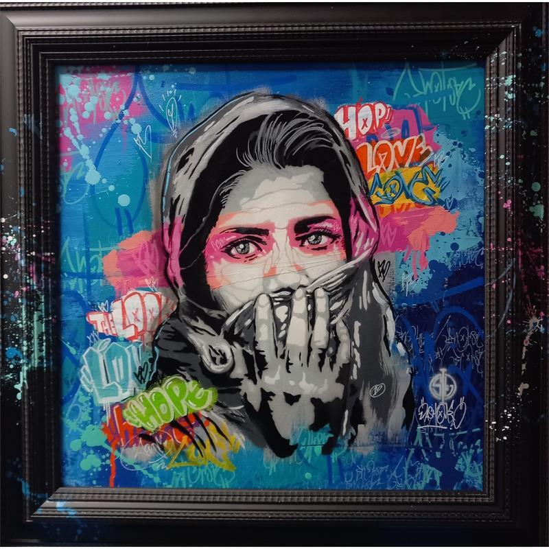 Gemälde La fille au voile von Sufyr x Dashone | Gemälde Street art Porträt