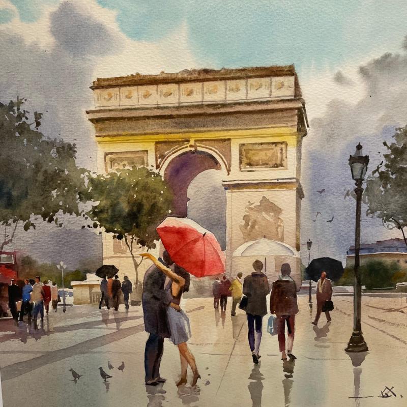 Painting Paris A19 by Khodakivskyi Vasily | Painting Figurative Urban Watercolor