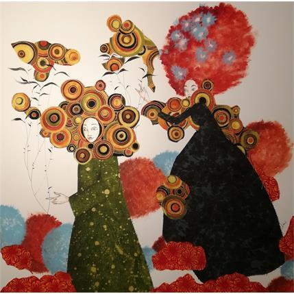 Peinture Passiamoci dei consigli  par Nai | Tableau Art naïf Acrylique Scènes de vie