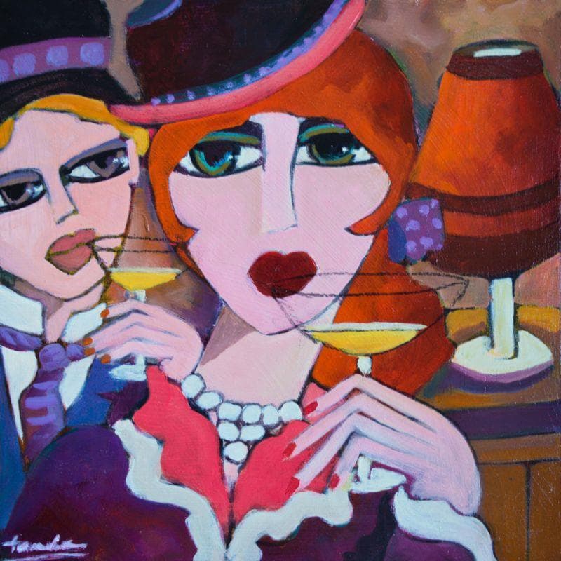 Painting Femme au chapeau by Fauve | Painting Figurative Life style Acrylic