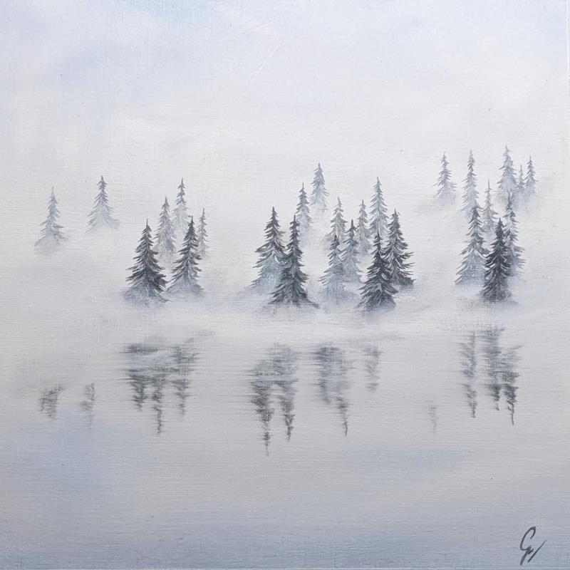 Peinture Lac d'hiver par Pressac Clémence | Tableau Figuratif Paysages Huile