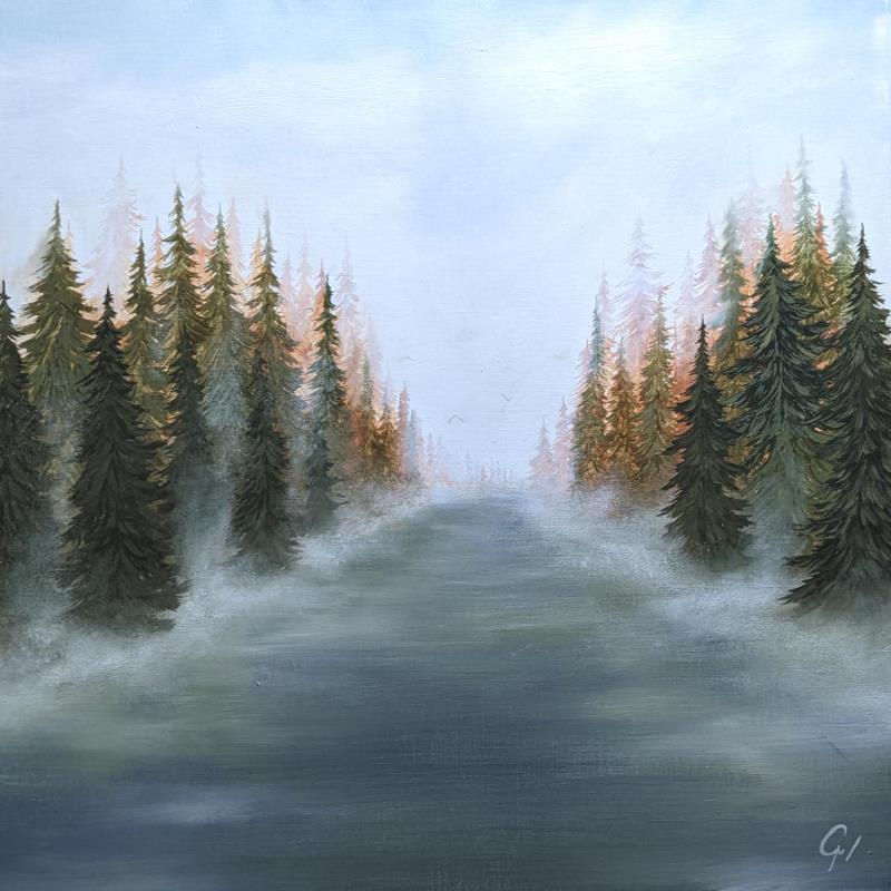 Gemälde Automne sur la route von Pressac Clémence | Gemälde Figurativ Landschaften Öl