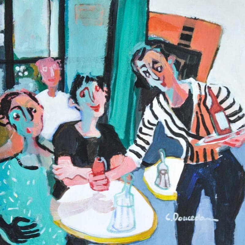 Peinture Serveuses aux deux verres par Doucedame Christine | Tableau Figuratif Scènes de vie Acrylique