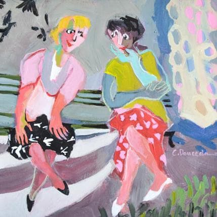 Peinture Sur le banc par Doucedame Christine | Tableau Figuratif Acrylique scènes de vie