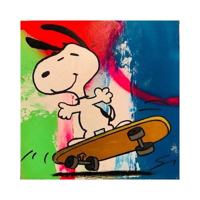 Painting snoopy skater by Mestres Sergi | Painting Pop-art Pop icons Graffiti Cardboard