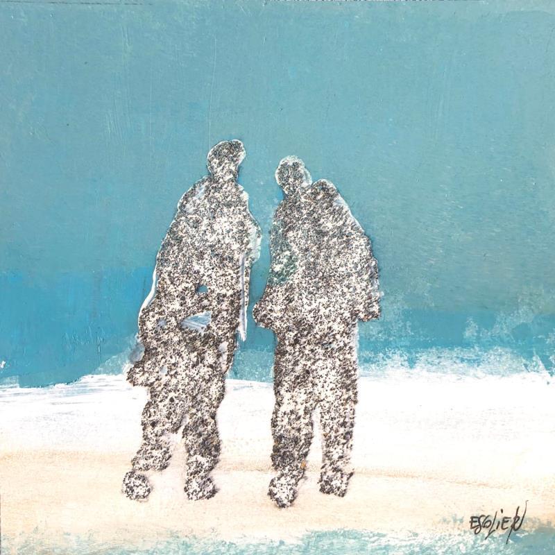 Gemälde Vers l'azur von Escolier Odile | Gemälde Art brut Pappe Acryl Sand