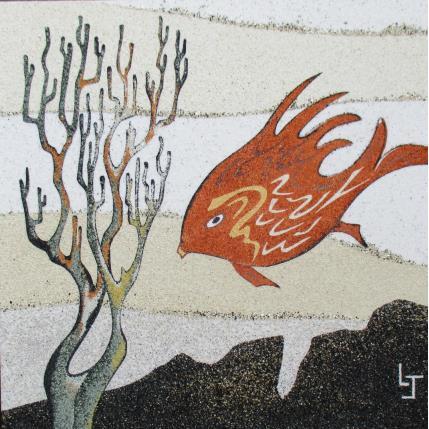 Peinture Poisson rouge imaginaire par Jovys Laurence | Tableau Matiérisme Sable Animaux