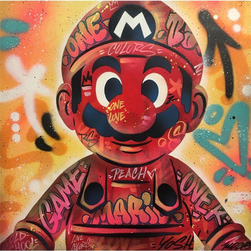 Painting Red Mario by Lemoine Mael | Painting Pop-art Pop icons Graffiti Posca