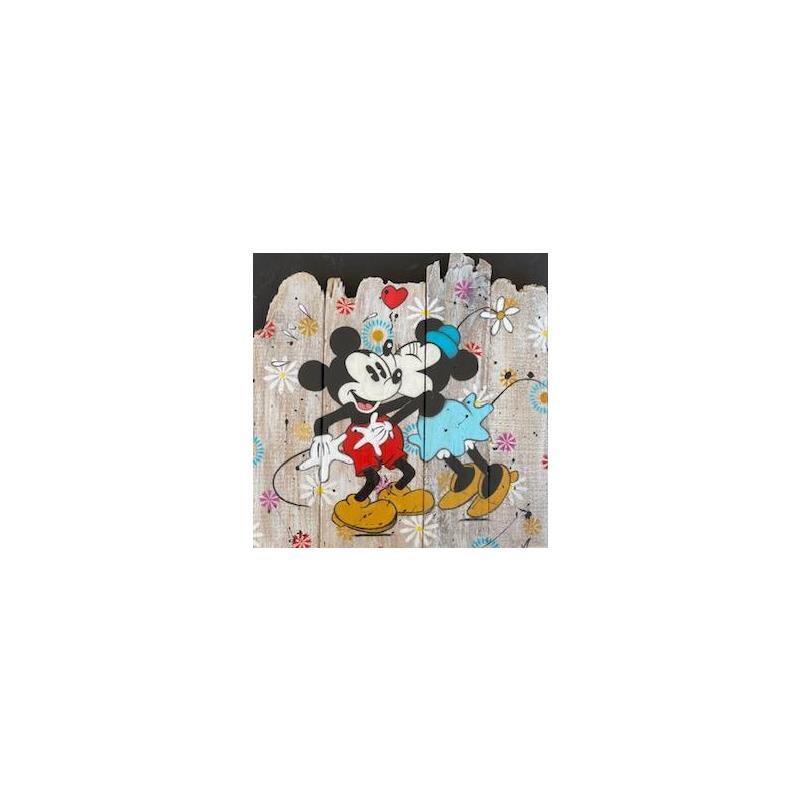 Peinture Mickey et Minnie fougueux par Marie G.  | Tableau Pop-art Icones Pop Bois Acrylique