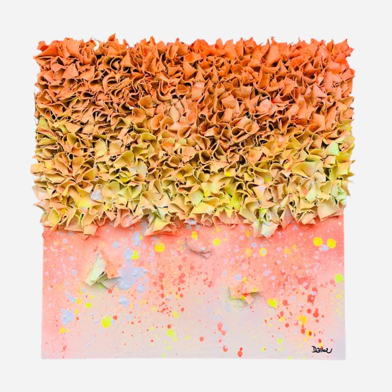 Gemälde Golden Hour von Dalloz Julie | Gemälde Abstrakt Materialismus Minimalistisch Graffiti Holz Textil Upcycling