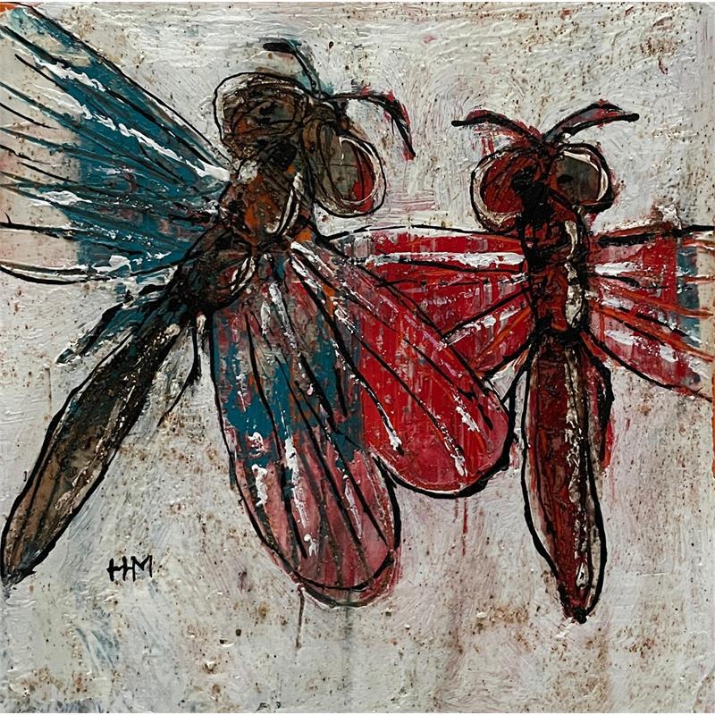 Peinture Two Dragonflies par Maury Hervé | Tableau Art Singulier Animaux
