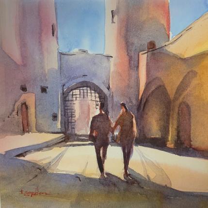 Peinture Pas de deux par Seruch Capouillez Isabelle | Tableau Figuratif Aquarelle Urbain