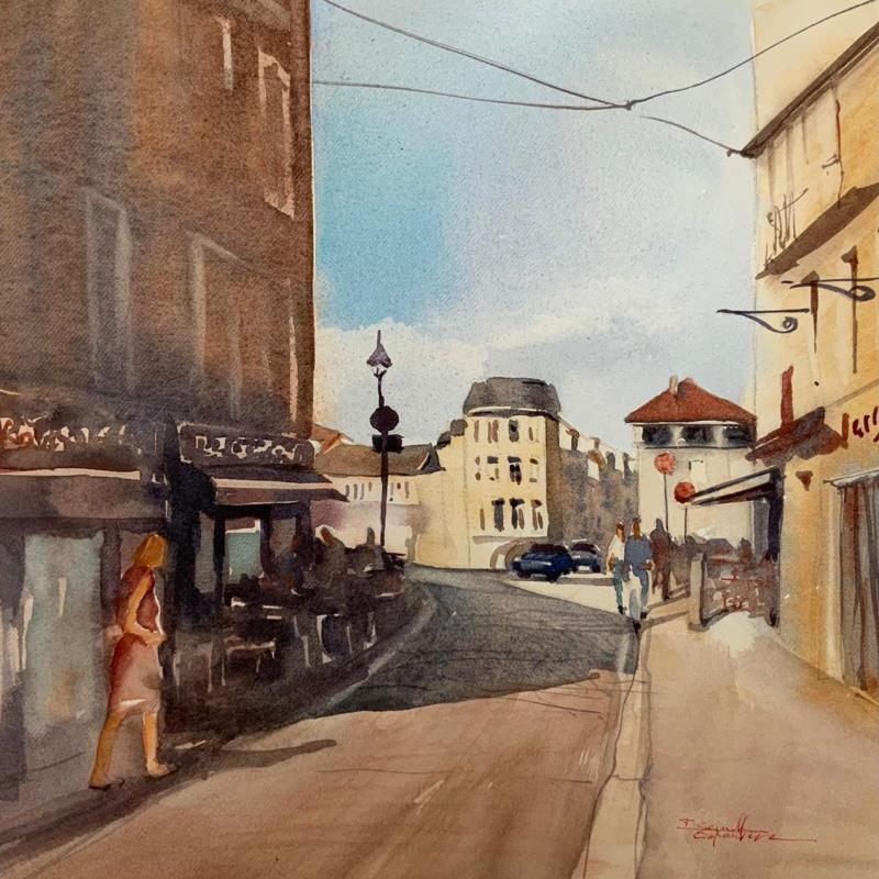 Peinture L’heure du rendez vous par Seruch Capouillez Isabelle | Tableau Figuratif Urbain Aquarelle