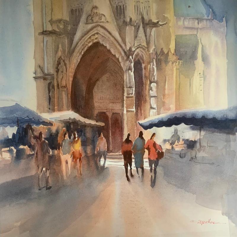 Painting Jour de marché by Seruch Capouillez Isabelle | Painting Figurative Urban Watercolor