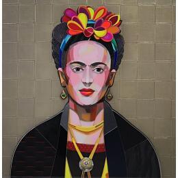 Painting Frida Khalo by Hernandez Abelardo | Painting Figurative Upcycling, Wood Pop icons