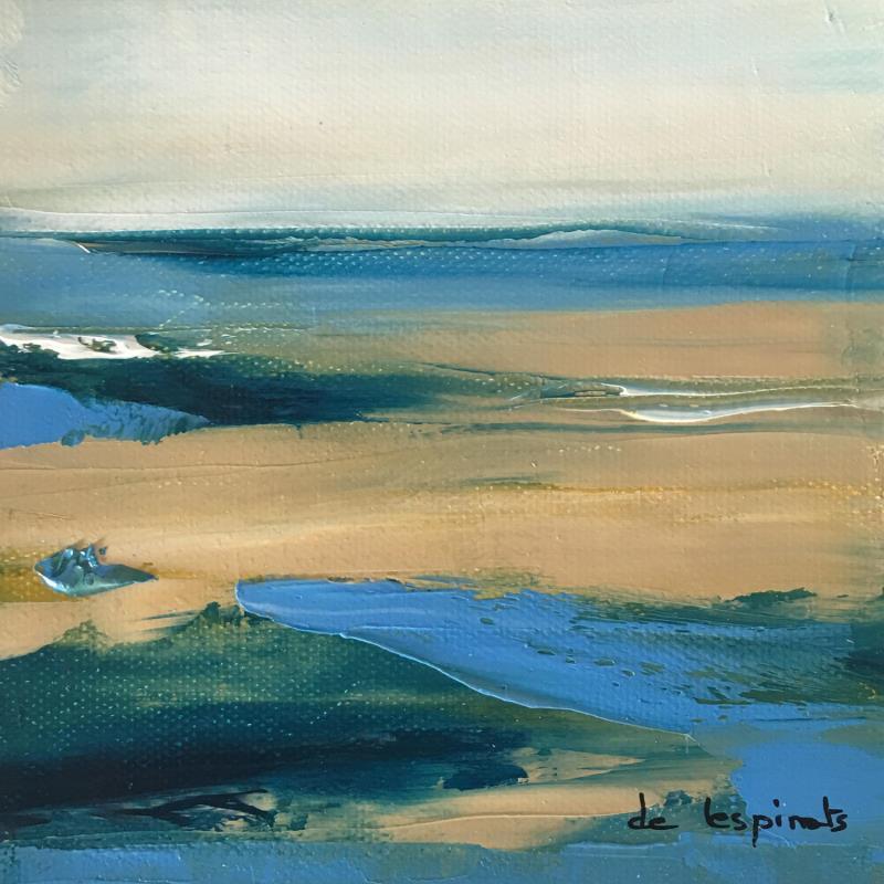 Peinture Paysage Beige Bleu par Chebrou de Lespinats Nadine | Tableau Abstrait Paysages Marine Huile