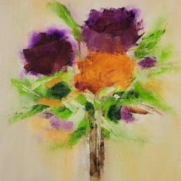 Peinture Bouquet Violet Orange par Chebrou de Lespinats Nadine | Tableau Abstrait Huile Natures mortes, Scènes de vie