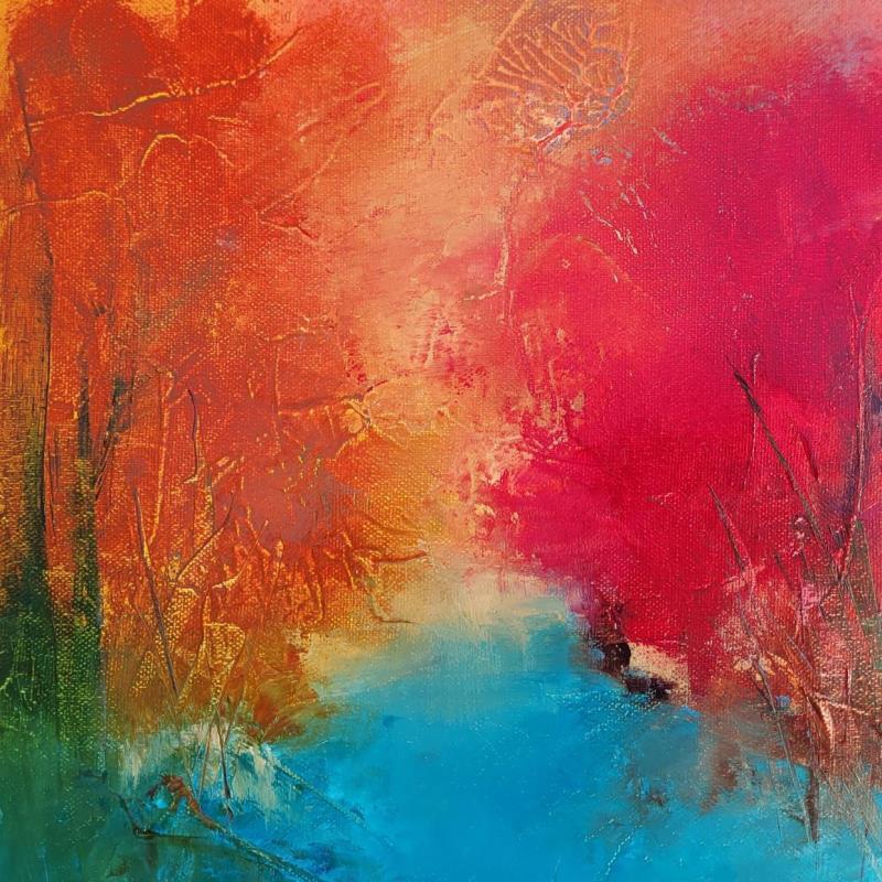Peinture Paysage Orange Rouge 2 par Chebrou de Lespinats Nadine | Tableau Abstrait Paysages Huile