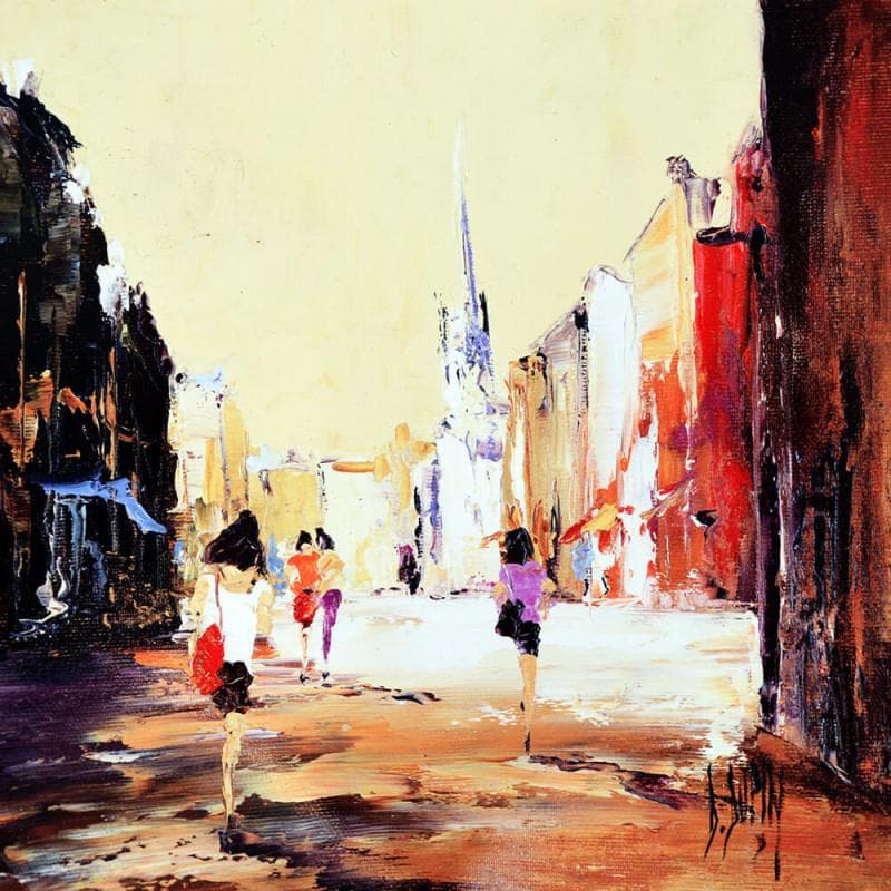 Painting Vers la faculté by Dupin Dominique | Painting Figurative Urban Oil