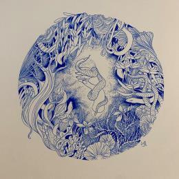 Gemälde Medusa von Lujaam | Gemälde Surrealismus Tinte Natur, Pop-Ikonen, Tiere