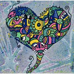 Painting Le coeur grandit by Fanny | Painting Street art Wood Minimalist