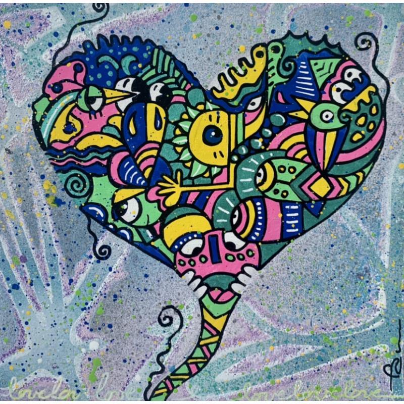 Painting Le coeur grandit by Fanny | Painting Street art Minimalist Wood