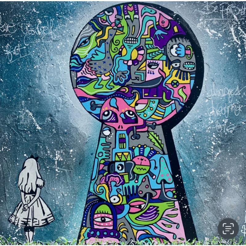 Gemälde Have I gone mad ? von Fanny | Gemälde Street art Minimalistisch Holz