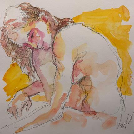 Peinture Alice visage sur le genou par Brunel Sébastien | Tableau Figuratif Aquarelle Nu