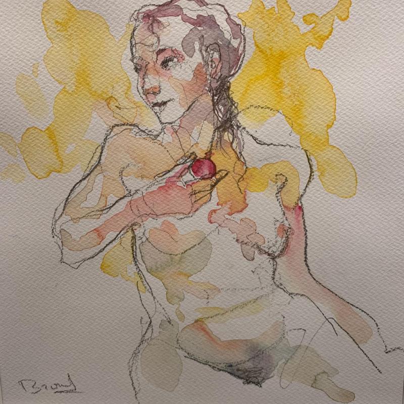 Pintura Méline tenant son bijou por Brunel Sébastien | Pintura Figurativo Desnudo Acuarela