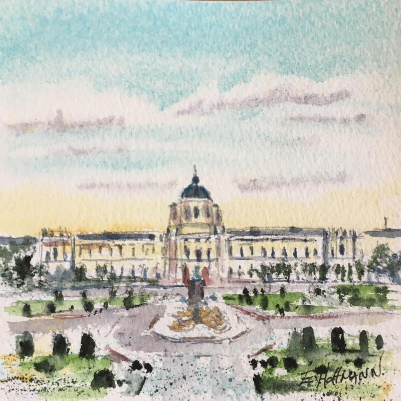 Peinture Vienne Musée d’histoire Naturelle par Hoffmann Elisabeth | Tableau Figuratif Urbain Aquarelle
