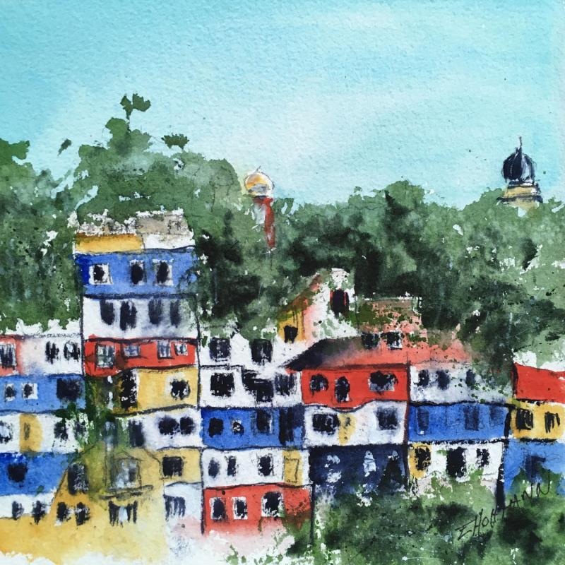 Pintura Hundertwasser por Hoffmann Elisabeth | Pintura Figurativo Urbano Acuarela