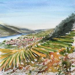 Peinture Autriche Le Danube par Hoffmann Elisabeth | Tableau Figuratif Aquarelle Paysages