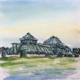 Painting Palmenhaus by Hoffmann Elisabeth | Painting Figurative Watercolor Urban