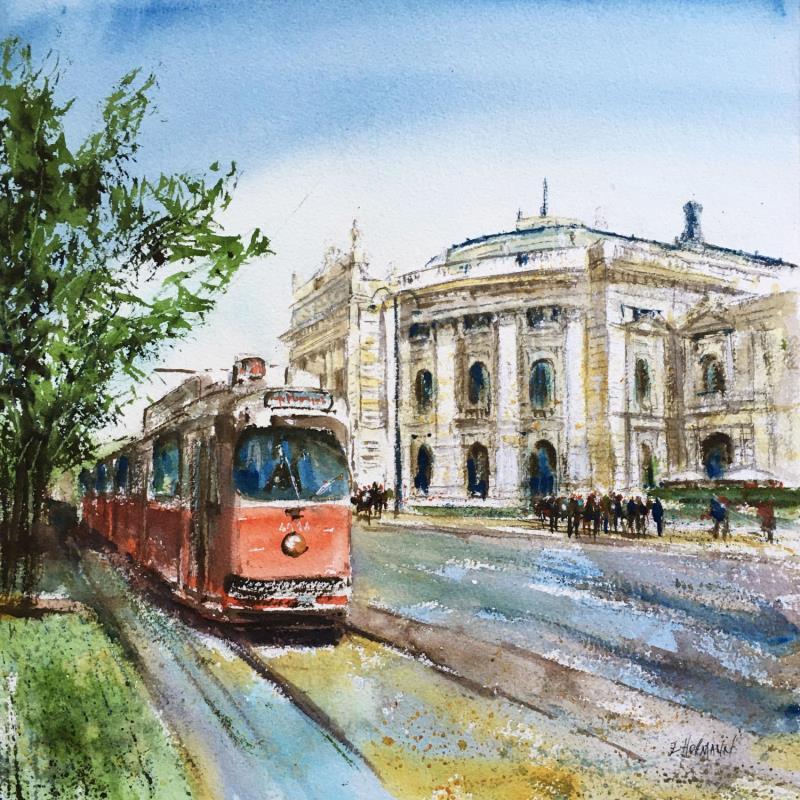 Painting Ringstrasse by Hoffmann Elisabeth | Painting Figurative Urban Watercolor